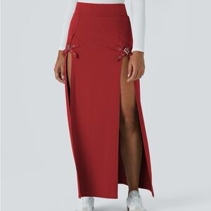 High Waisted Decorative Buckle Split 2-in-1 Maxi Casual Skirt